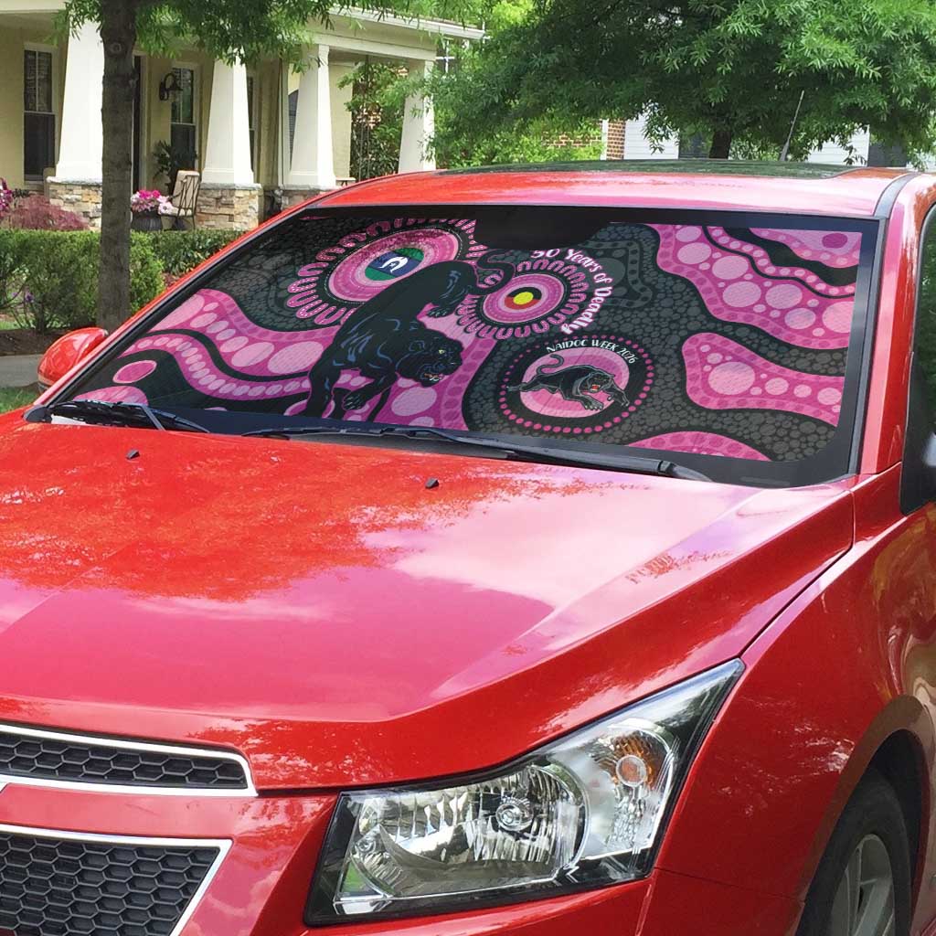 Panthers NAIDOC Week 2026 Personalised Auto Sun Shade 50 Years of Deadly Aboriginal Art Pink