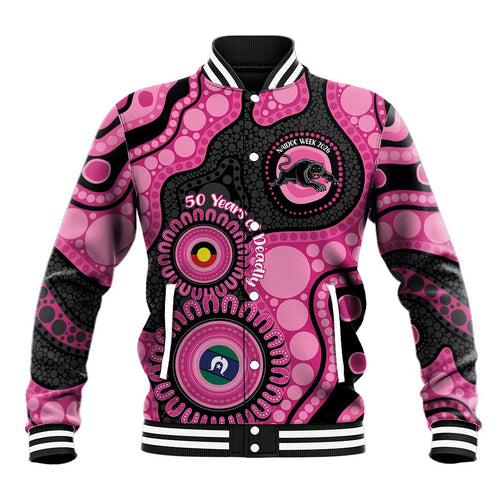 Panthers NAIDOC Week 2026 Personalised Baseball Jacket 50 Years of Deadly Aboriginal Art Pink