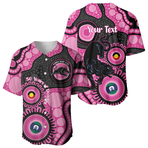 Panthers NAIDOC Week 2026 Personalised Baseball Jersey 50 Years of Deadly Aboriginal Art Pink