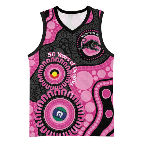 Panthers NAIDOC Week 2026 Personalised Basketball Jersey 50 Years of Deadly Aboriginal Art Pink