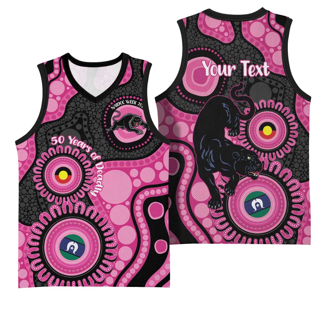 Panthers NAIDOC Week 2026 Personalised Basketball Jersey 50 Years of Deadly Aboriginal Art Pink