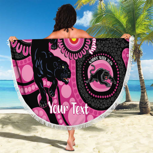 Panthers NAIDOC Week 2026 Personalised Beach Blanket 50 Years of Deadly Aboriginal Art Pink