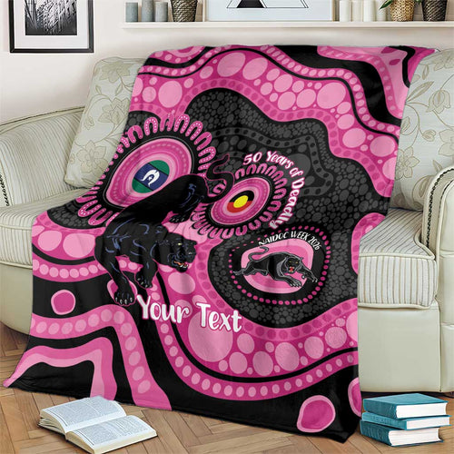 Panthers NAIDOC Week 2026 Personalised Blanket 50 Years of Deadly Aboriginal Art Pink