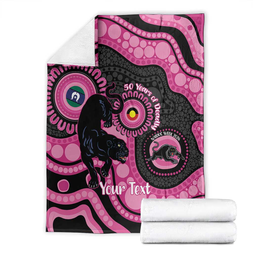 Panthers NAIDOC Week 2026 Personalised Blanket 50 Years of Deadly Aboriginal Art Pink