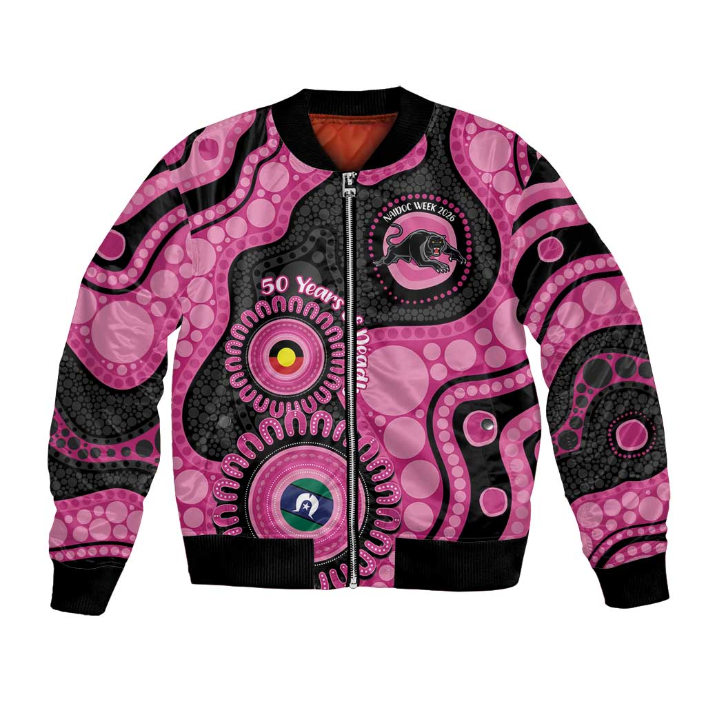 Panthers NAIDOC Week 2026 Personalised Bomber Jacket 50 Years of Deadly Aboriginal Art Pink