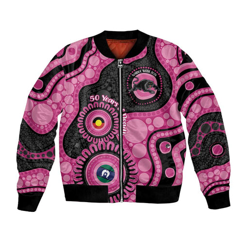 Panthers NAIDOC Week 2026 Personalised Bomber Jacket 50 Years of Deadly Aboriginal Art Pink