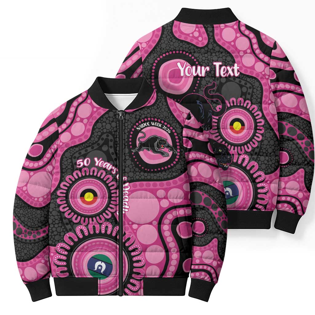 Panthers NAIDOC Week 2026 Personalised Bomber Puffer Jacket 50 Years of Deadly Aboriginal Art Pink