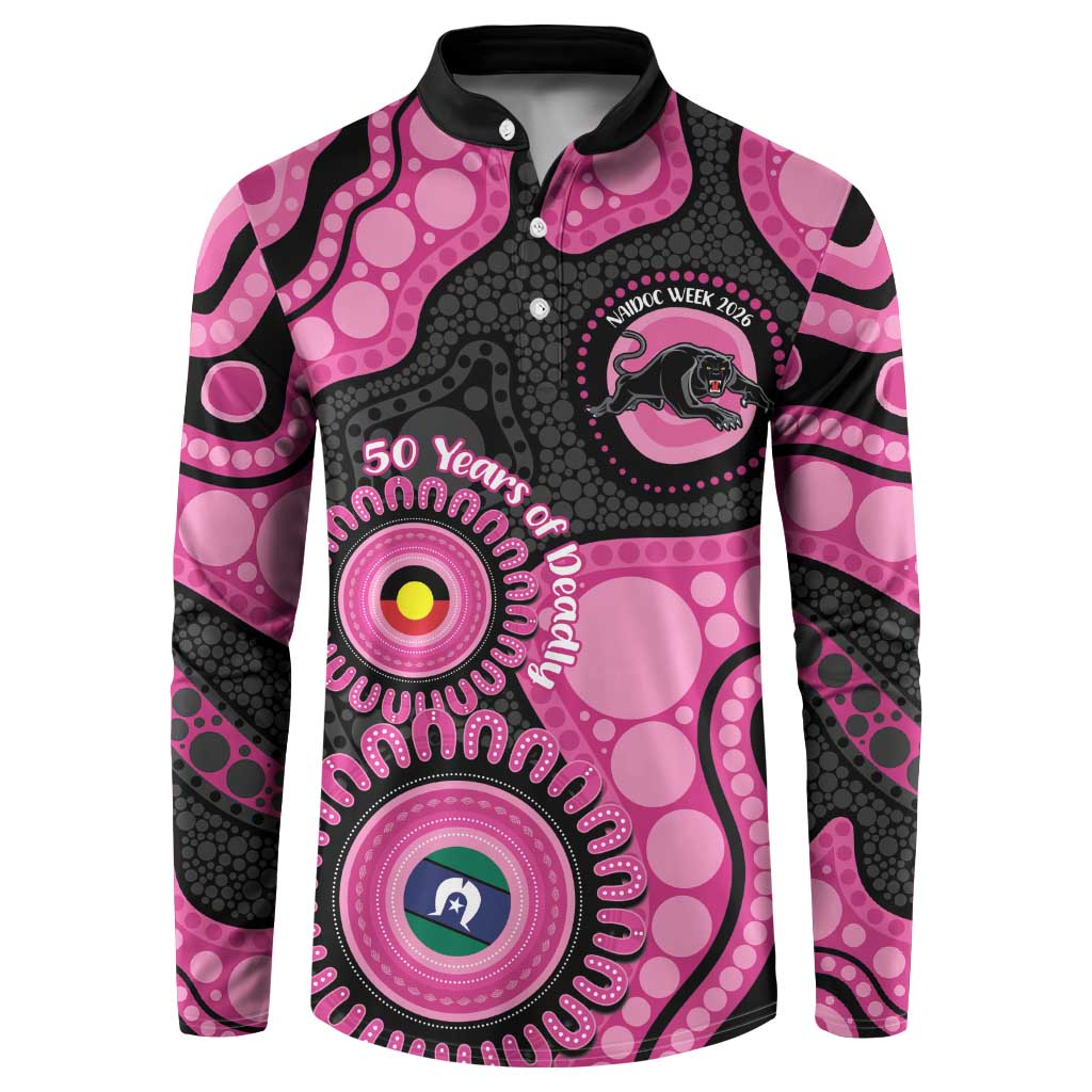 Panthers NAIDOC Week 2026 Personalised Button Sweatshirt 50 Years of Deadly Aboriginal Art Pink