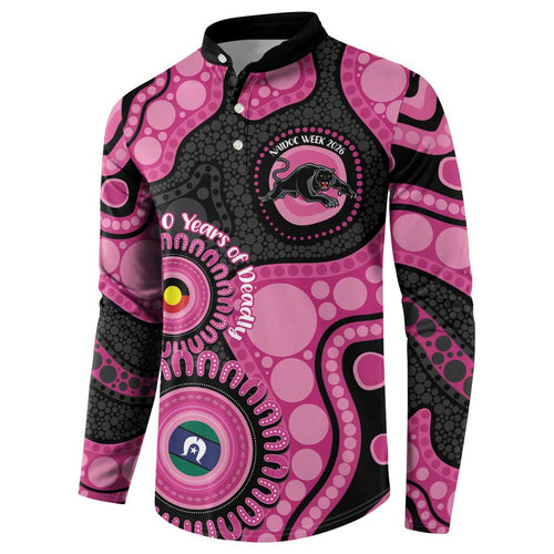 Panthers NAIDOC Week 2026 Personalised Button Sweatshirt 50 Years of Deadly Aboriginal Art Pink