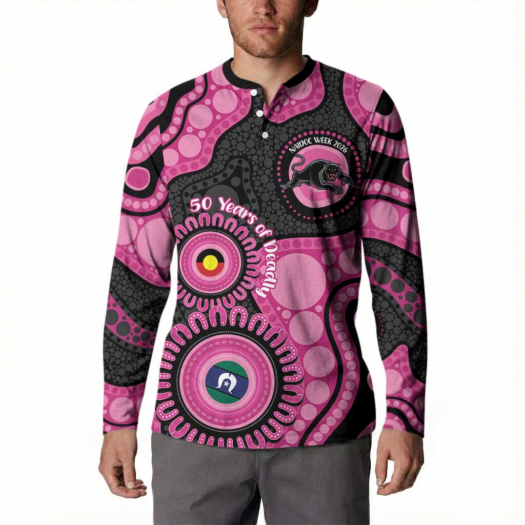 Panthers NAIDOC Week 2026 Personalised Button Sweatshirt 50 Years of Deadly Aboriginal Art Pink