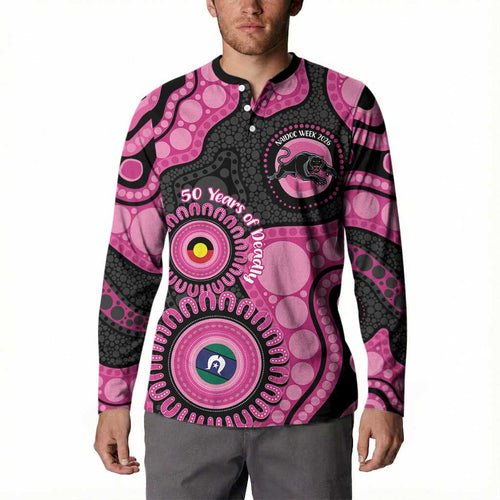 Panthers NAIDOC Week 2026 Personalised Button Sweatshirt 50 Years of Deadly Aboriginal Art Pink