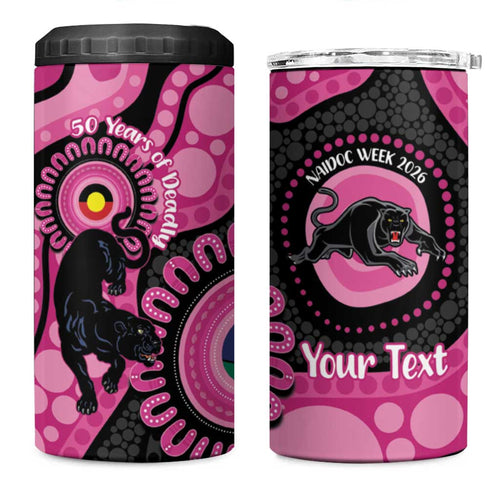 Panthers NAIDOC Week 2026 Personalised 4 in 1 Can Cooler Tumbler 50 Years of Deadly Aboriginal Art Pink