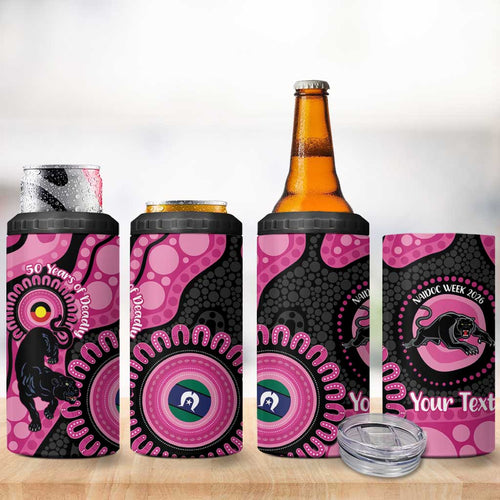 Panthers NAIDOC Week 2026 Personalised 4 in 1 Can Cooler Tumbler 50 Years of Deadly Aboriginal Art Pink