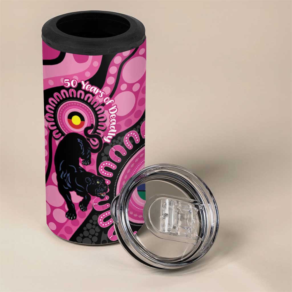 Panthers NAIDOC Week 2026 Personalised 4 in 1 Can Cooler Tumbler 50 Years of Deadly Aboriginal Art Pink