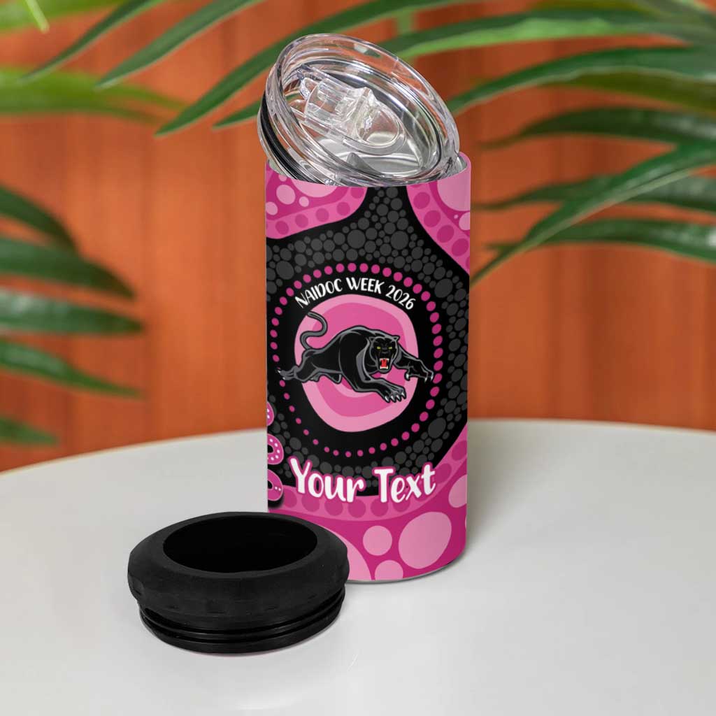 Panthers NAIDOC Week 2026 Personalised 4 in 1 Can Cooler Tumbler 50 Years of Deadly Aboriginal Art Pink