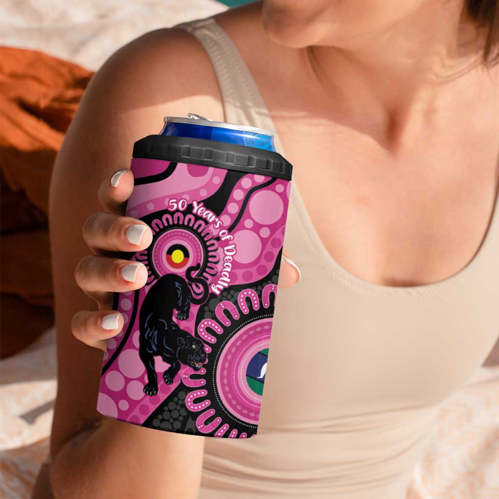 Panthers NAIDOC Week 2026 Personalised 4 in 1 Can Cooler Tumbler 50 Years of Deadly Aboriginal Art Pink