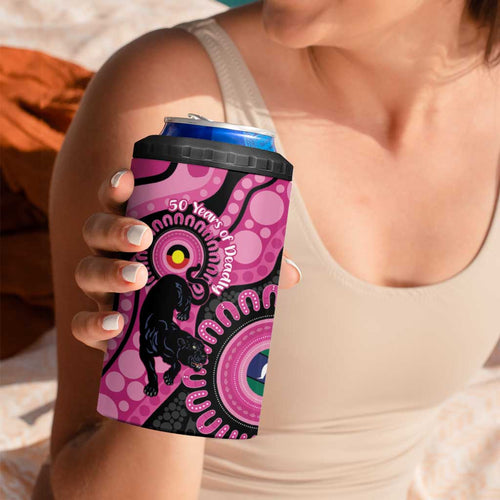 Panthers NAIDOC Week 2026 Personalised 4 in 1 Can Cooler Tumbler 50 Years of Deadly Aboriginal Art Pink