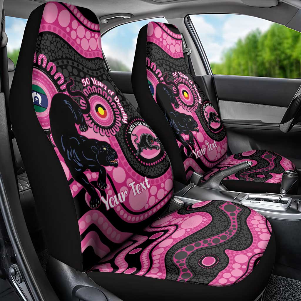 Panthers NAIDOC Week 2026 Personalised Car Seat Cover 50 Years of Deadly Aboriginal Art Pink