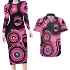 Panthers NAIDOC Week 2026 Personalised Couples Matching Long Sleeve Bodycon Dress and Hawaiian Shirt 50 Years of Deadly Aboriginal Art Pink