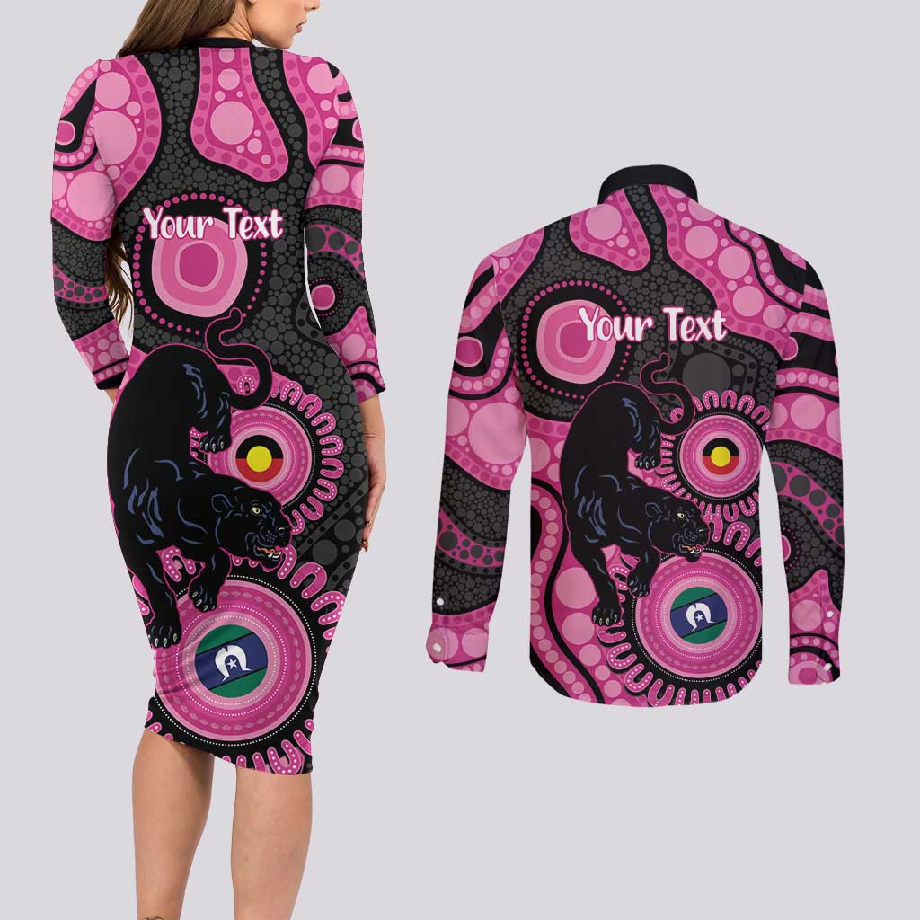 Panthers NAIDOC Week 2026 Personalised Couples Matching Long Sleeve Bodycon Dress and Long Sleeve Button Shirt 50 Years of Deadly Aboriginal Art Pink