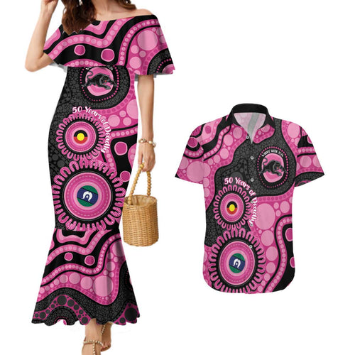 Panthers NAIDOC Week 2026 Personalised Couples Matching Mermaid Dress and Hawaiian Shirt 50 Years of Deadly Aboriginal Art Pink