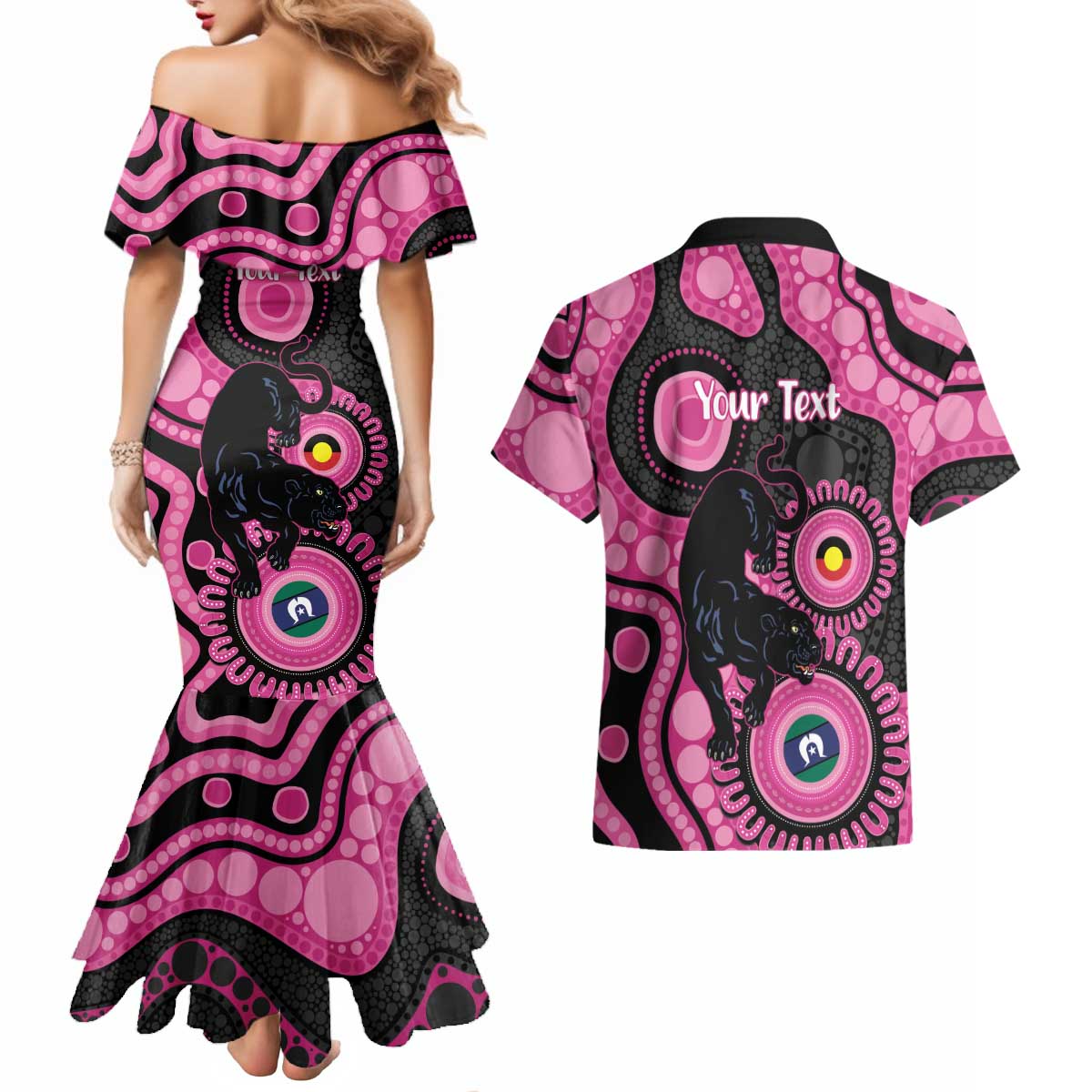 Panthers NAIDOC Week 2026 Personalised Couples Matching Mermaid Dress and Hawaiian Shirt 50 Years of Deadly Aboriginal Art Pink