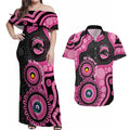 Panthers NAIDOC Week 2026 Personalised Couples Matching Off Shoulder Maxi Dress and Hawaiian Shirt 50 Years of Deadly Aboriginal Art Pink