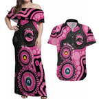 Panthers NAIDOC Week 2026 Personalised Couples Matching Off Shoulder Maxi Dress and Hawaiian Shirt 50 Years of Deadly Aboriginal Art Pink