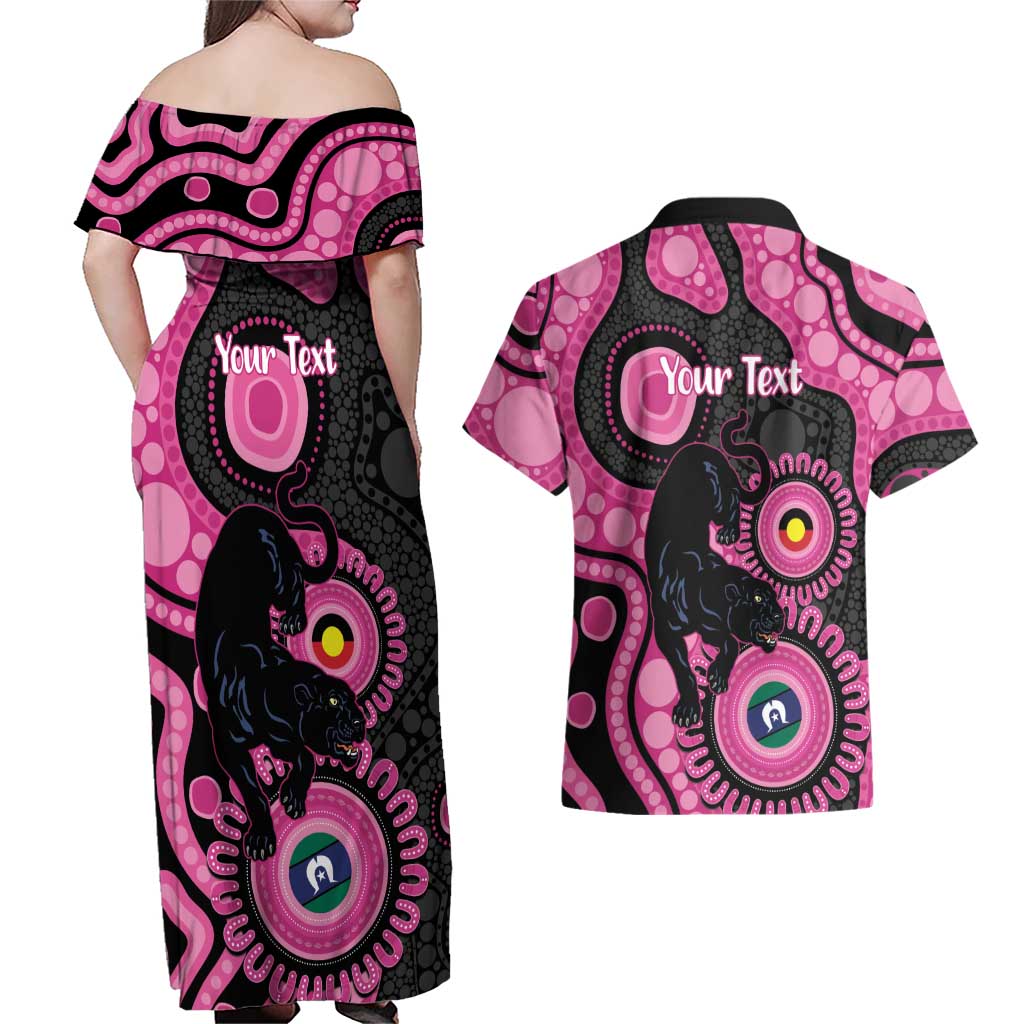 Panthers NAIDOC Week 2026 Personalised Couples Matching Off Shoulder Maxi Dress and Hawaiian Shirt 50 Years of Deadly Aboriginal Art Pink