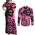 Panthers NAIDOC Week 2026 Personalised Couples Matching Off Shoulder Maxi Dress and Long Sleeve Button Shirt 50 Years of Deadly Aboriginal Art Pink