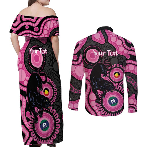 Panthers NAIDOC Week 2026 Personalised Couples Matching Off Shoulder Maxi Dress and Long Sleeve Button Shirt 50 Years of Deadly Aboriginal Art Pink