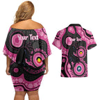 Panthers NAIDOC Week 2026 Personalised Couples Matching Off Shoulder Short Dress and Hawaiian Shirt 50 Years of Deadly Aboriginal Art Pink