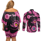 Panthers NAIDOC Week 2026 Personalised Couples Matching Off Shoulder Short Dress and Long Sleeve Button Shirt 50 Years of Deadly Aboriginal Art Pink