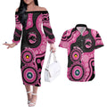 Panthers NAIDOC Week 2026 Personalised Couples Matching Off The Shoulder Long Sleeve Dress and Hawaiian Shirt 50 Years of Deadly Aboriginal Art Pink