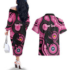 Panthers NAIDOC Week 2026 Personalised Couples Matching Off The Shoulder Long Sleeve Dress and Hawaiian Shirt 50 Years of Deadly Aboriginal Art Pink
