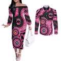 Panthers NAIDOC Week 2026 Personalised Couples Matching Off The Shoulder Long Sleeve Dress and Long Sleeve Button Shirt 50 Years of Deadly Aboriginal Art Pink