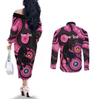 Panthers NAIDOC Week 2026 Personalised Couples Matching Off The Shoulder Long Sleeve Dress and Long Sleeve Button Shirt 50 Years of Deadly Aboriginal Art Pink