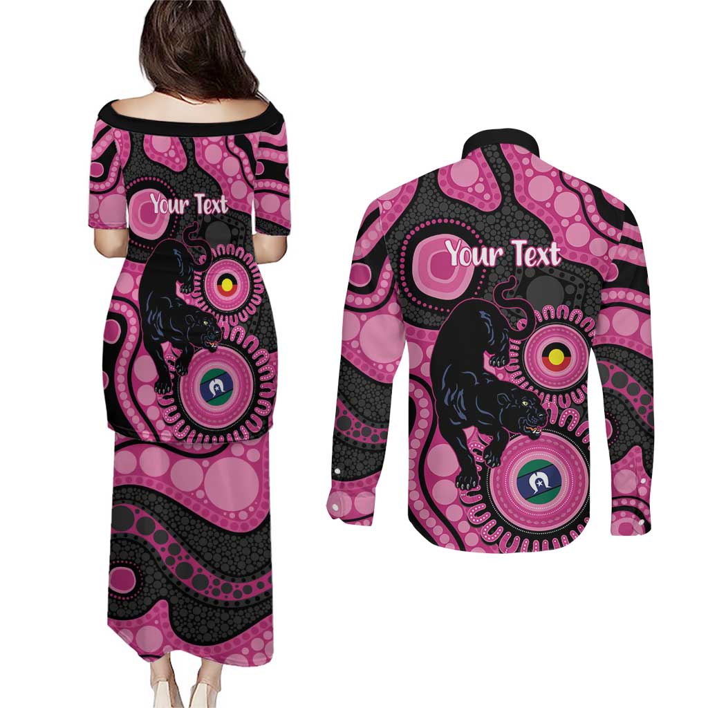 Panthers NAIDOC Week 2026 Personalised Couples Matching Puletasi and Long Sleeve Button Shirt 50 Years of Deadly Aboriginal Art Pink