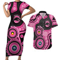 Panthers NAIDOC Week 2026 Personalised Couples Matching Short Sleeve Bodycon Dress and Hawaiian Shirt 50 Years of Deadly Aboriginal Art Pink