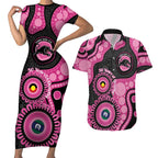 Panthers NAIDOC Week 2026 Personalised Couples Matching Short Sleeve Bodycon Dress and Hawaiian Shirt 50 Years of Deadly Aboriginal Art Pink