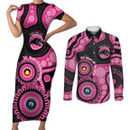 Panthers NAIDOC Week 2026 Personalised Couples Matching Short Sleeve Bodycon Dress and Long Sleeve Button Shirt 50 Years of Deadly Aboriginal Art Pink