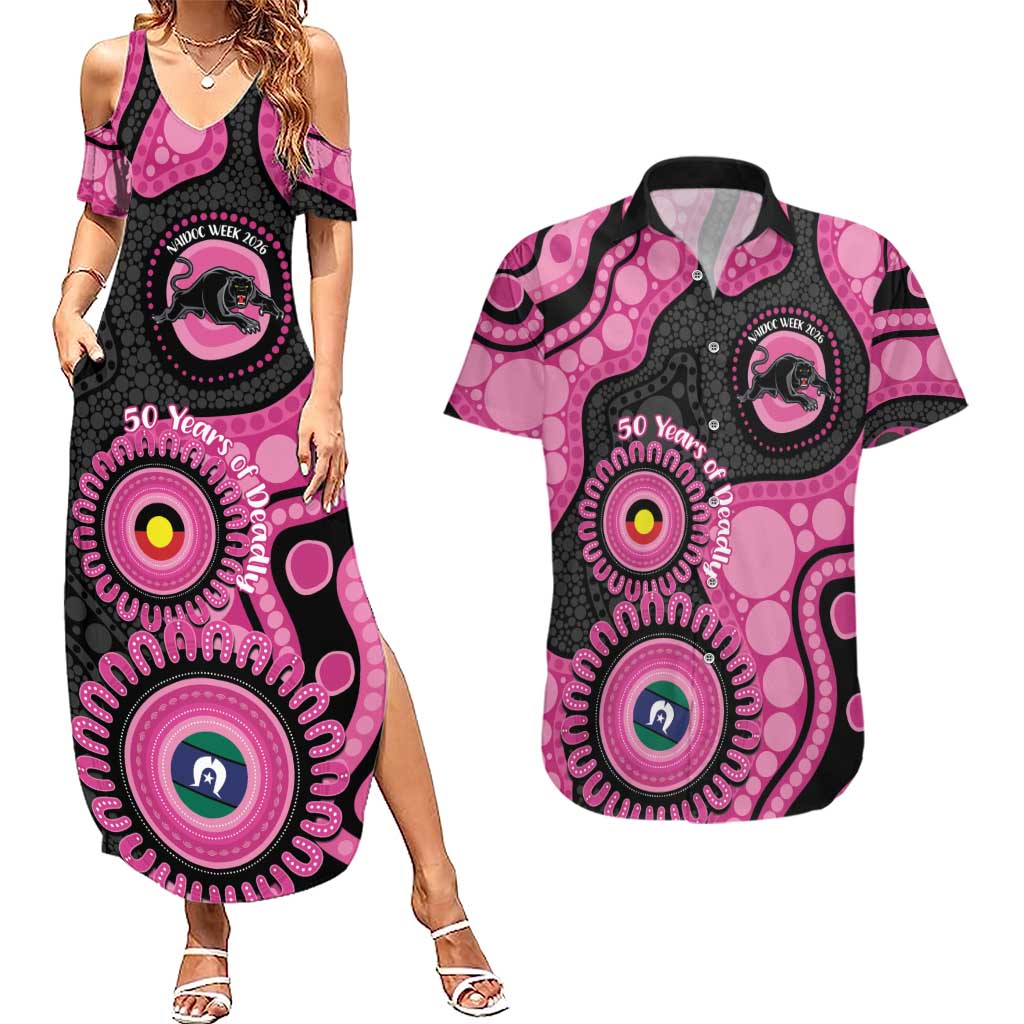 Panthers NAIDOC Week 2026 Personalised Couples Matching Summer Maxi Dress and Hawaiian Shirt 50 Years of Deadly Aboriginal Art Pink
