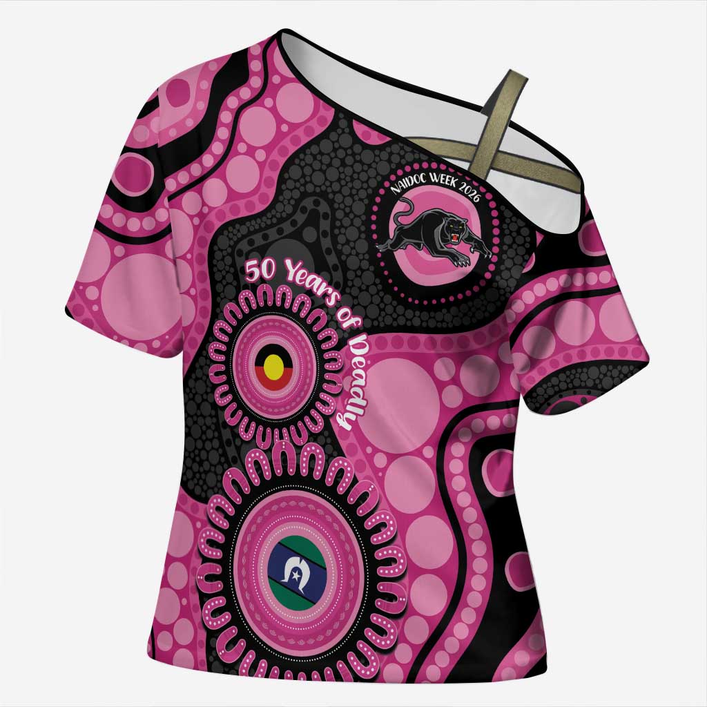 Panthers NAIDOC Week 2026 Personalised Cross Shoulder Shirt 50 Years of Deadly Aboriginal Art Pink