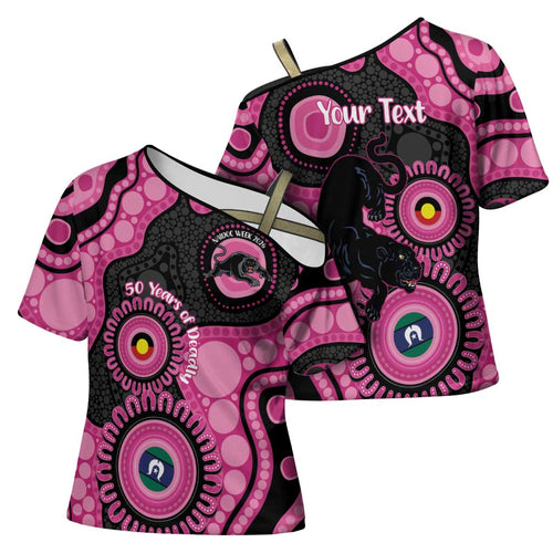 Panthers NAIDOC Week 2026 Personalised Cross Shoulder Shirt 50 Years of Deadly Aboriginal Art Pink