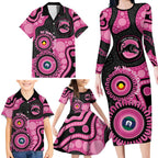 Panthers NAIDOC Week 2026 Personalised Family Matching Long Sleeve Bodycon Dress and Hawaiian Shirt 50 Years of Deadly Aboriginal Art Pink