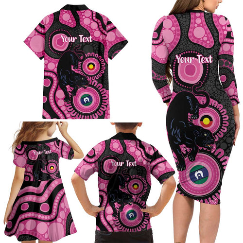 Panthers NAIDOC Week 2026 Personalised Family Matching Long Sleeve Bodycon Dress and Hawaiian Shirt 50 Years of Deadly Aboriginal Art Pink