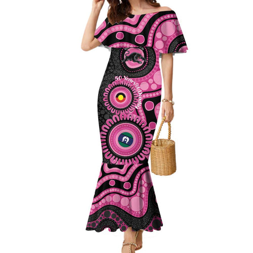 Panthers NAIDOC Week 2026 Personalised Family Matching Mermaid Dress and Hawaiian Shirt 50 Years of Deadly Aboriginal Art Pink