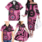 Panthers NAIDOC Week 2026 Personalised Family Matching Off The Shoulder Long Sleeve Dress and Hawaiian Shirt 50 Years of Deadly Aboriginal Art Pink