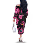 Panthers NAIDOC Week 2026 Personalised Family Matching Off The Shoulder Long Sleeve Dress and Hawaiian Shirt 50 Years of Deadly Aboriginal Art Pink