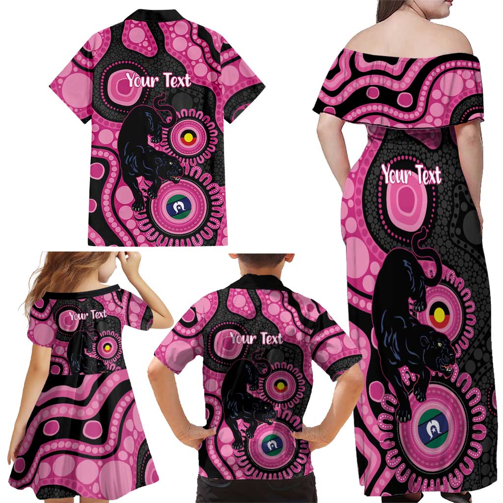 Panthers NAIDOC Week 2026 Personalised Family Matching Off Shoulder Maxi Dress and Hawaiian Shirt 50 Years of Deadly Aboriginal Art Pink
